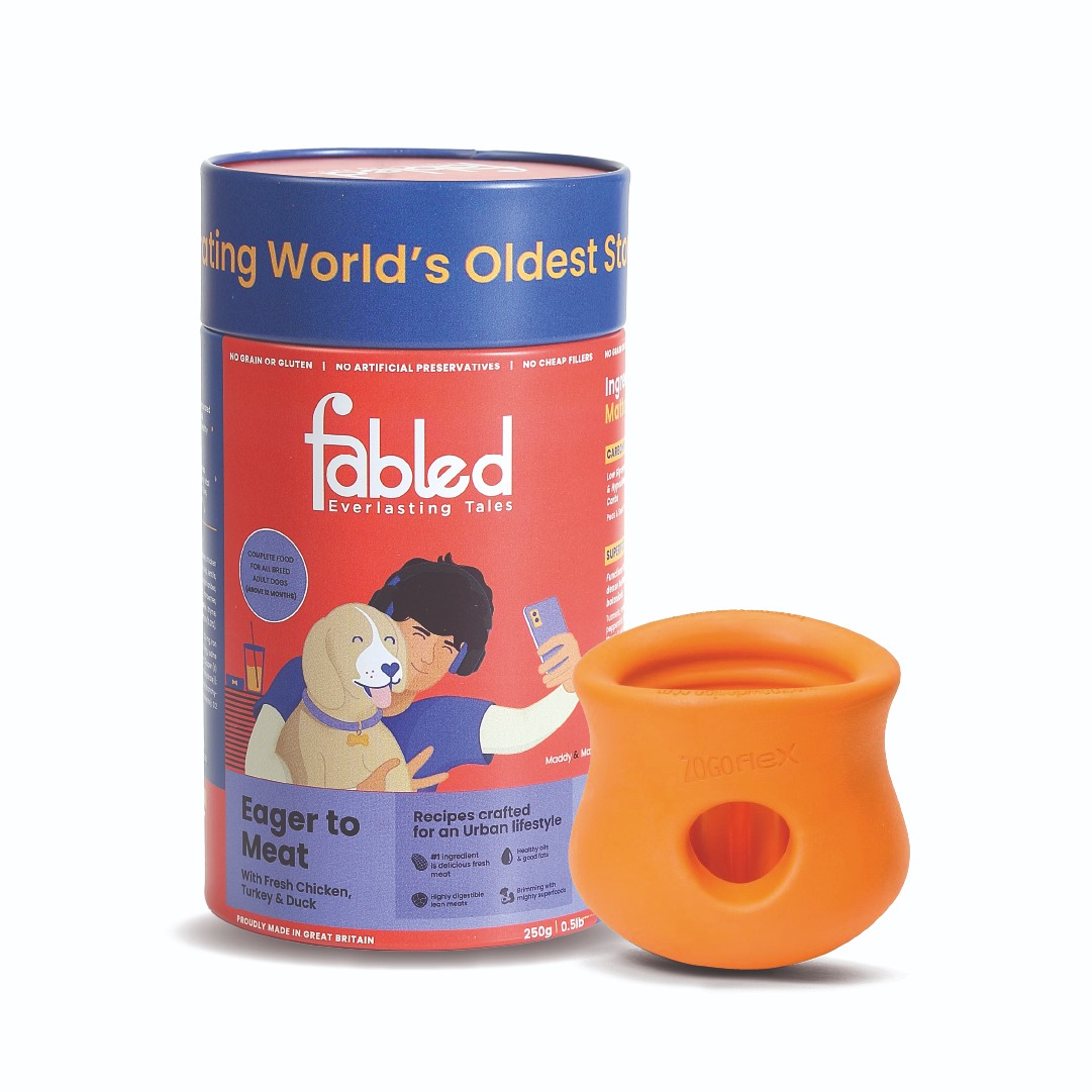 Zogoflex Toppl Treat Toy_Orange_Small + Eager To Meat